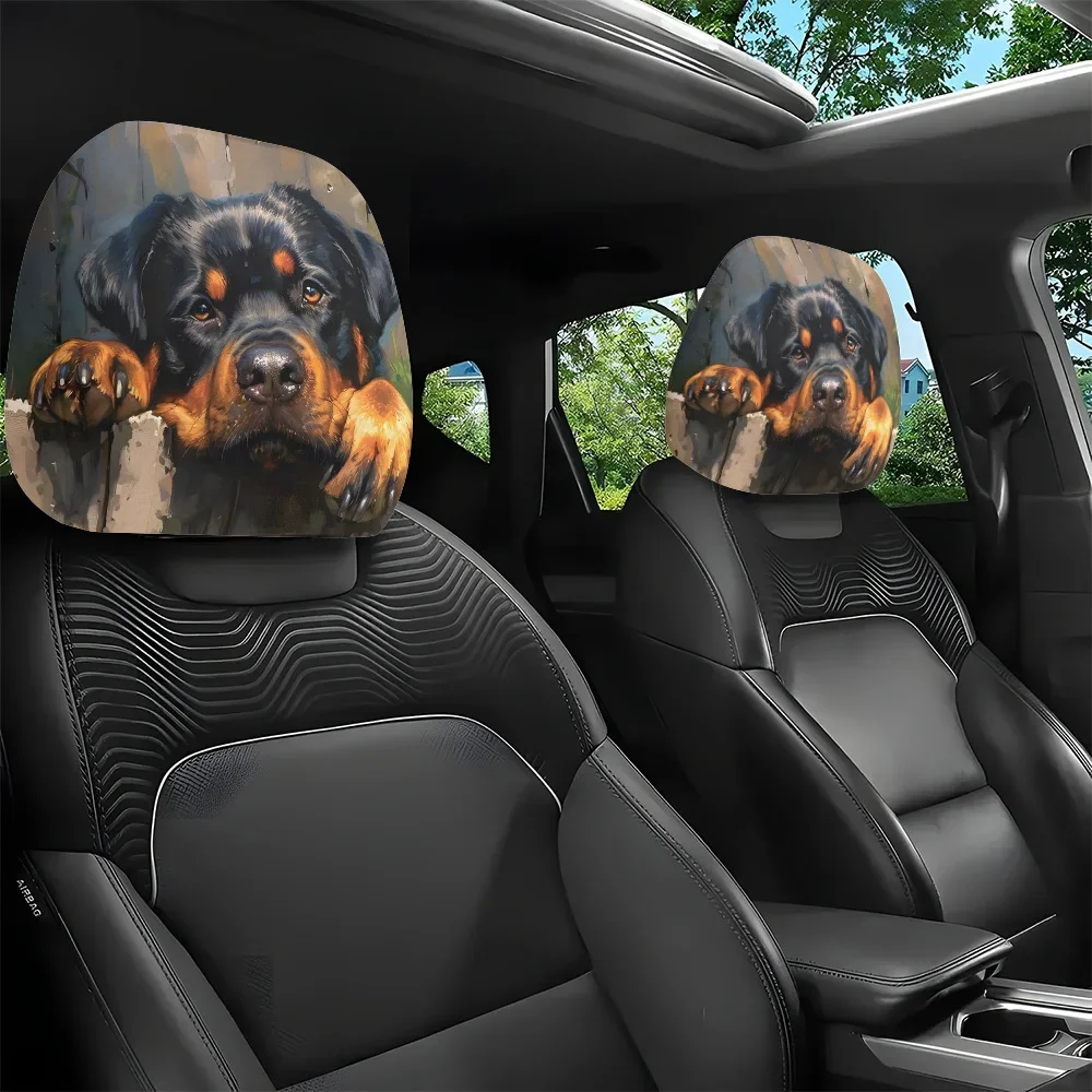2pcs Headrest Covers Horror 2pcs Headrest Cover Halloween Cute Rottweiler dog anti-stain car headrest cover two-piece set,