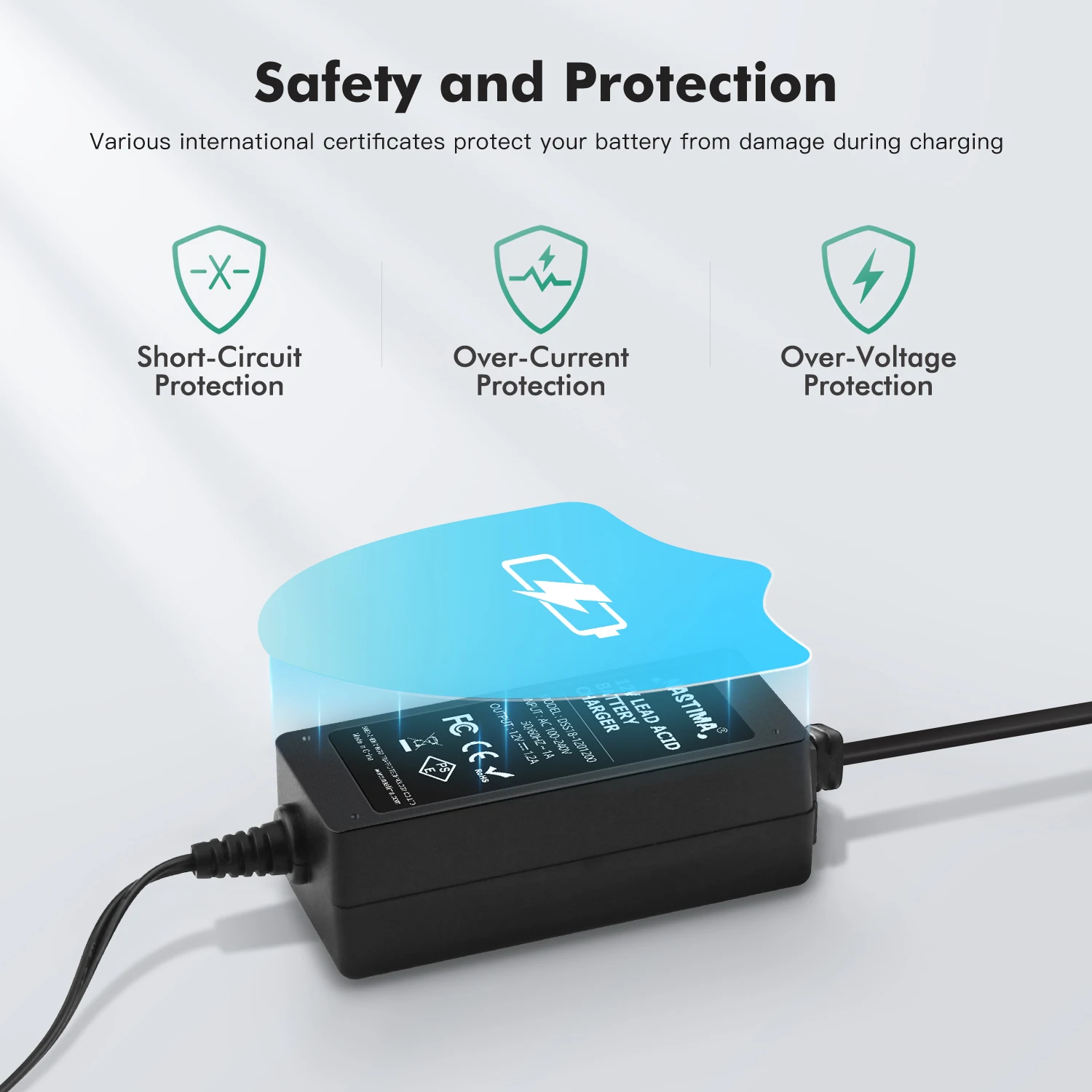 NASTIMA – chargeur intelligent 12V, 1,2 a, pour voiture et moto, batterie au plomb (SLA) scellée, avec Protection contre les courts-circuits et indicateur LED