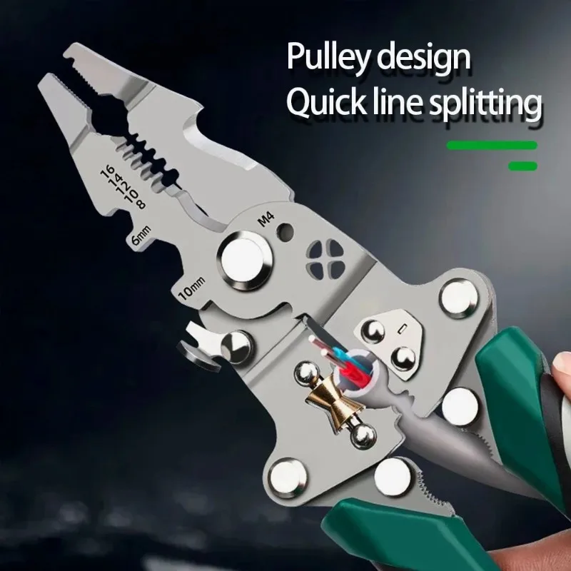 Foldable wire stripper, pulley design multi-function electrician wire splitter wire winding pliers crimping pliers hand tool image 2