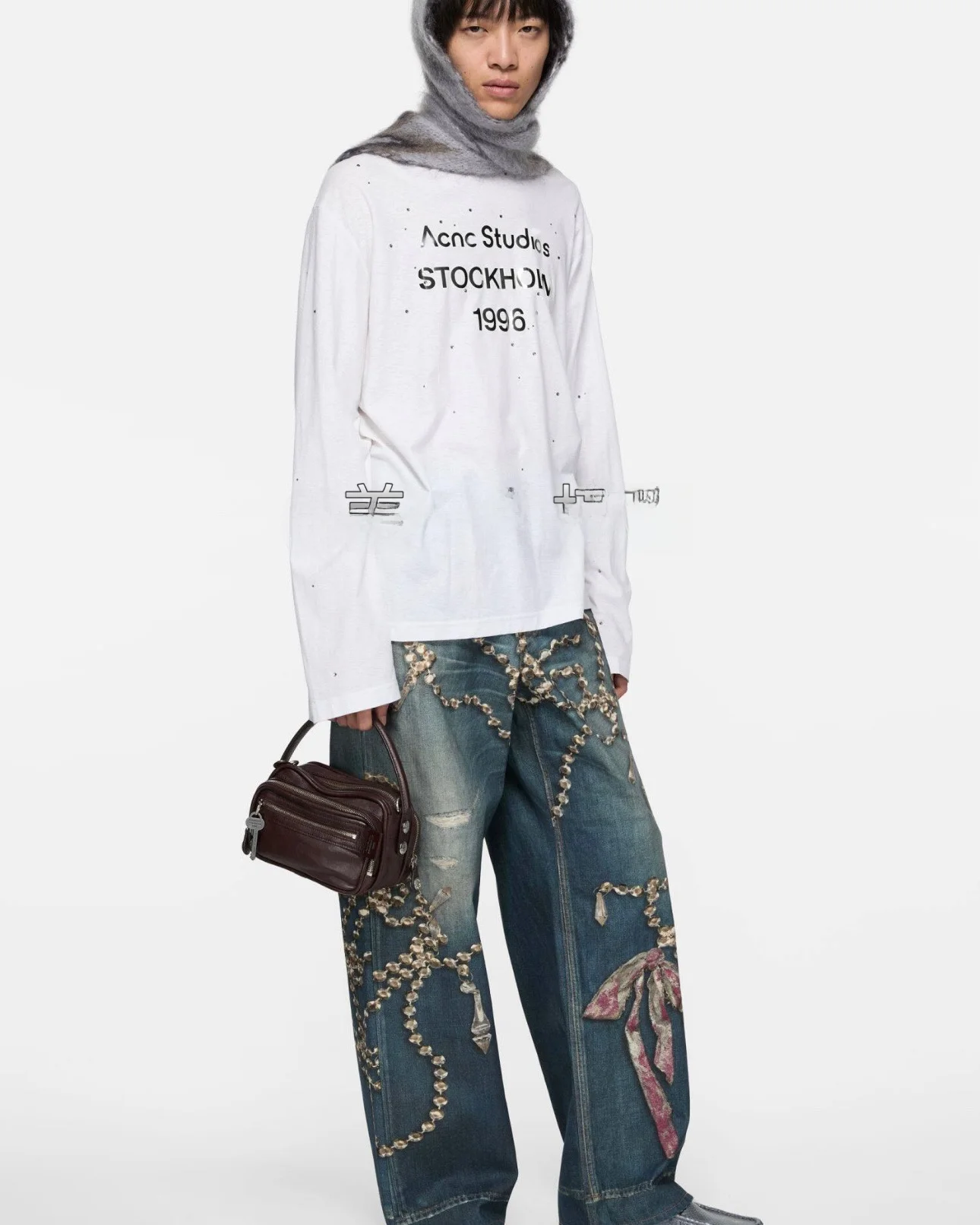 

High Waist Straight Leg Jeans for Men And Women with Crystal Chain Knot Street Style Blue Denim No Stretch Chinese ...