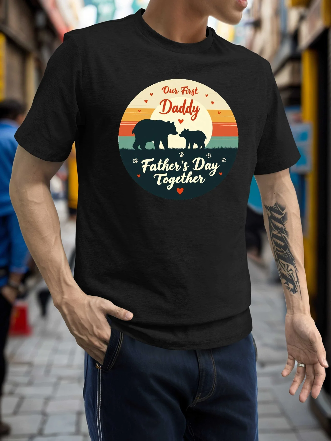 Our First Daddy Father's Day Bear Silhouette T-Shirt 100% Cotton O-Neck Short Sleeve Summer Casual Mens T-shirt Streetwear