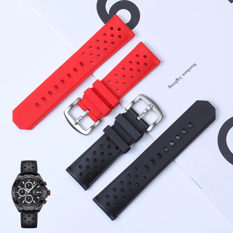 

TINTAG 22mm Breathable Silicone Watch Band For Tag Strap Heuer Racing F1 WAZ2113 Series Diving Waterproof Wristband Pin Buckle