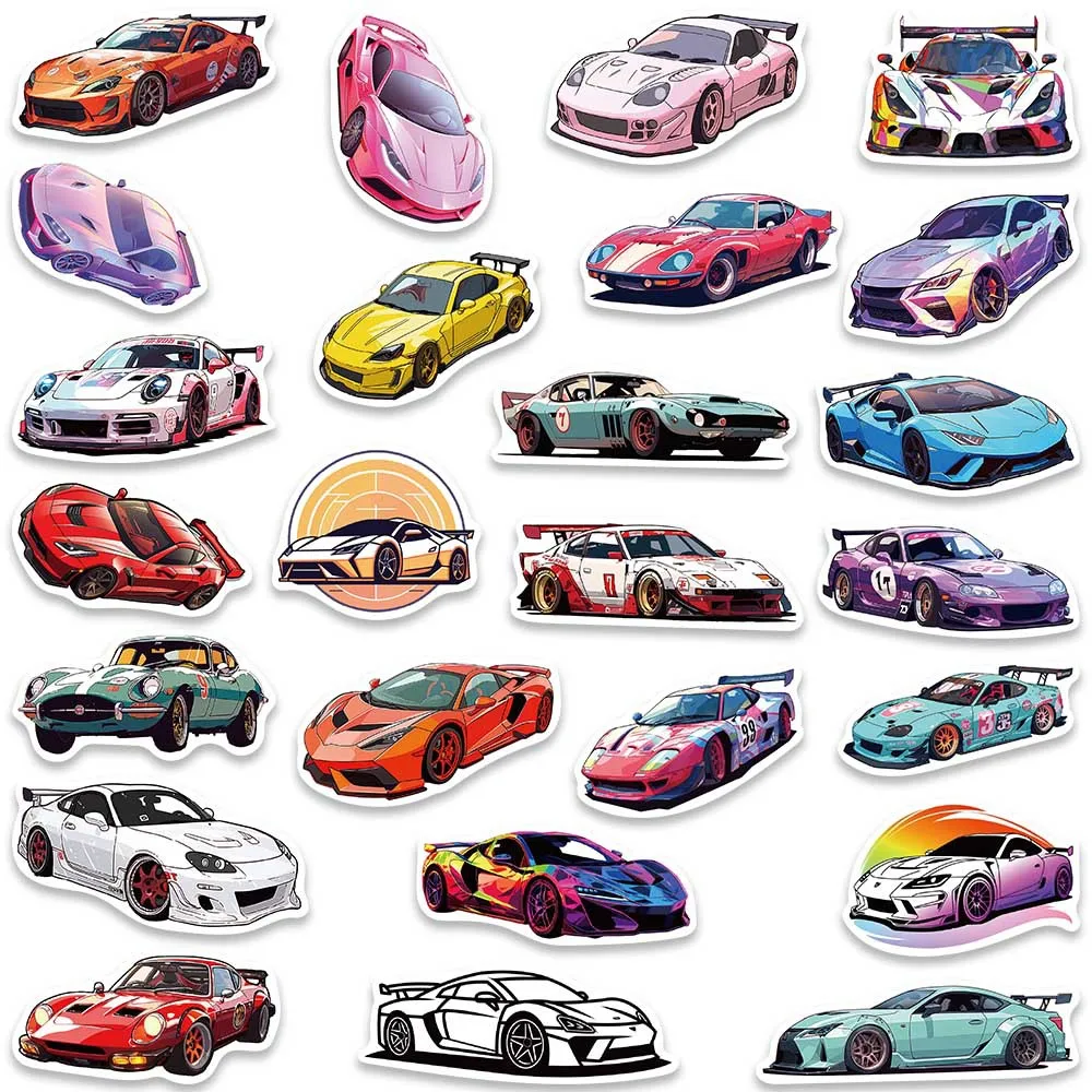 10/30/50/100PCS Retrofit Racing Sports Car Waterproof Stickers Cartoon Graffiti Decals Kids Toy Luggage Laptop Bike Car Sticker