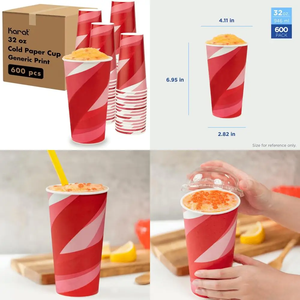 

Double-Poly Lined 32oz Paper Cups - 600 Count, Durable for Cold Drinks and Milkshakes, Ideal for Fountain Beverages, Smooth Styl