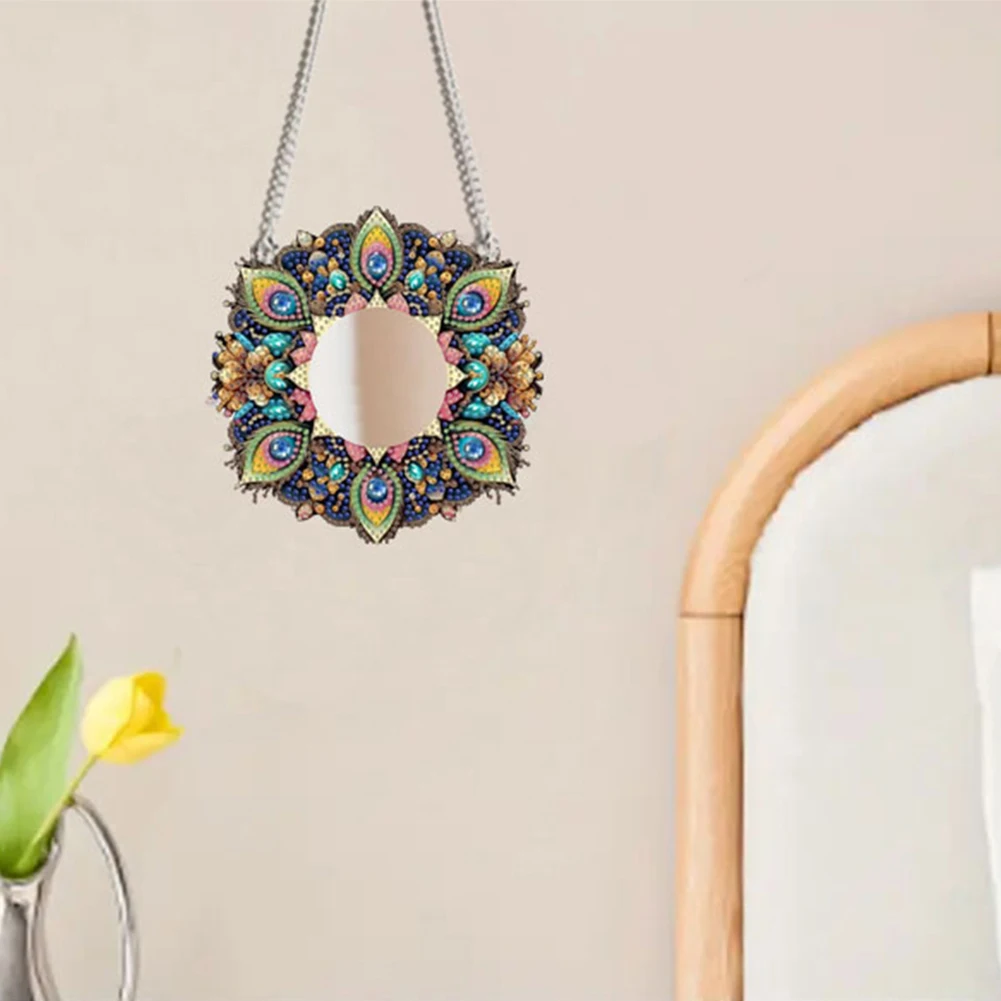 

2D Flat DIY Flowers Hanging Mirror Diamond Art Kits Wall Door Decoration (B)