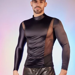 Mens Glossy Sports Tops Long Sleeve T-shirt Solid Color Slim Fit Breathable Fitness Gymnastics Workout Tops Yoga Beach Swimwear