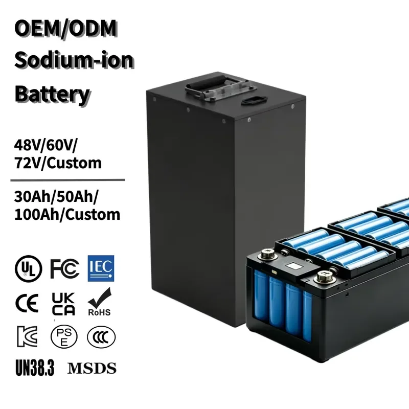 Hot Sale ODM UL 48V 60V 20Ah 50Ah Sodium Ion Batteries 3000 Cycles CCA Safe Custom Battery Pack for Electric Motorcycle