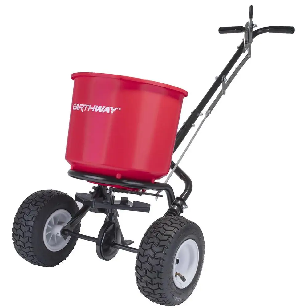 40 LB 18 KG Even-Spread Walk-Behind Broadcast Fertilizer Seeder Salt Spreader 9-Inch Pneumatic Wheels Made in USA by Local