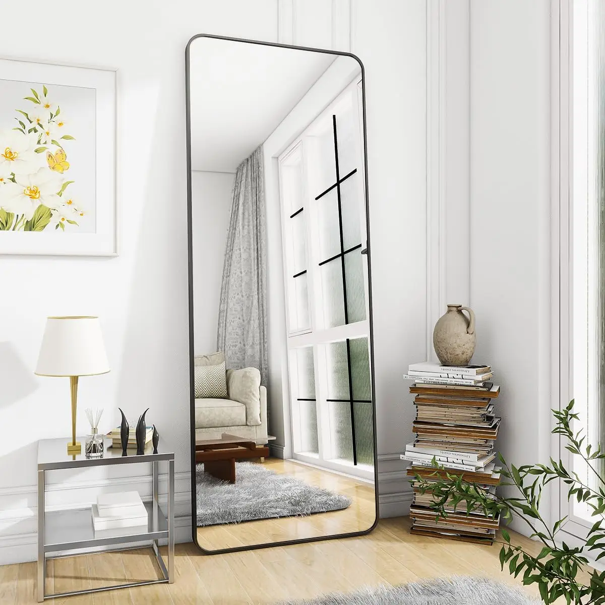 

Full Length Mirror, 64"x21" Rounded Corner Floor Mirror Standing Hanging or Leaning Against Wall Dressing Room Mirror