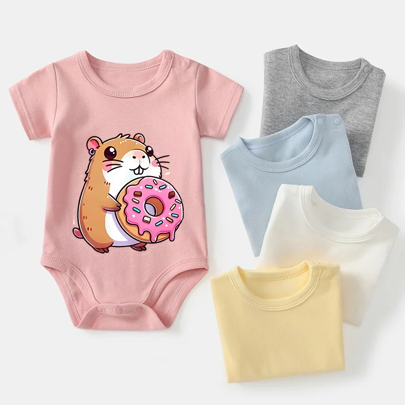 Capybara Cotton Climb Clothes Summer Cartoon Animals Print Onesie Fashion Blue Cute Infant Bodysuits 0-24M Kawaii Birthday Gifts
