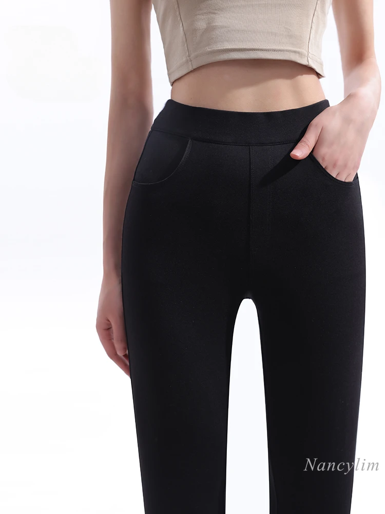 High Quality Flared Pants Women's Spring and Autumn 2025 New High Waist Skinny Split Show Tall Black Pants Stretch Trousers