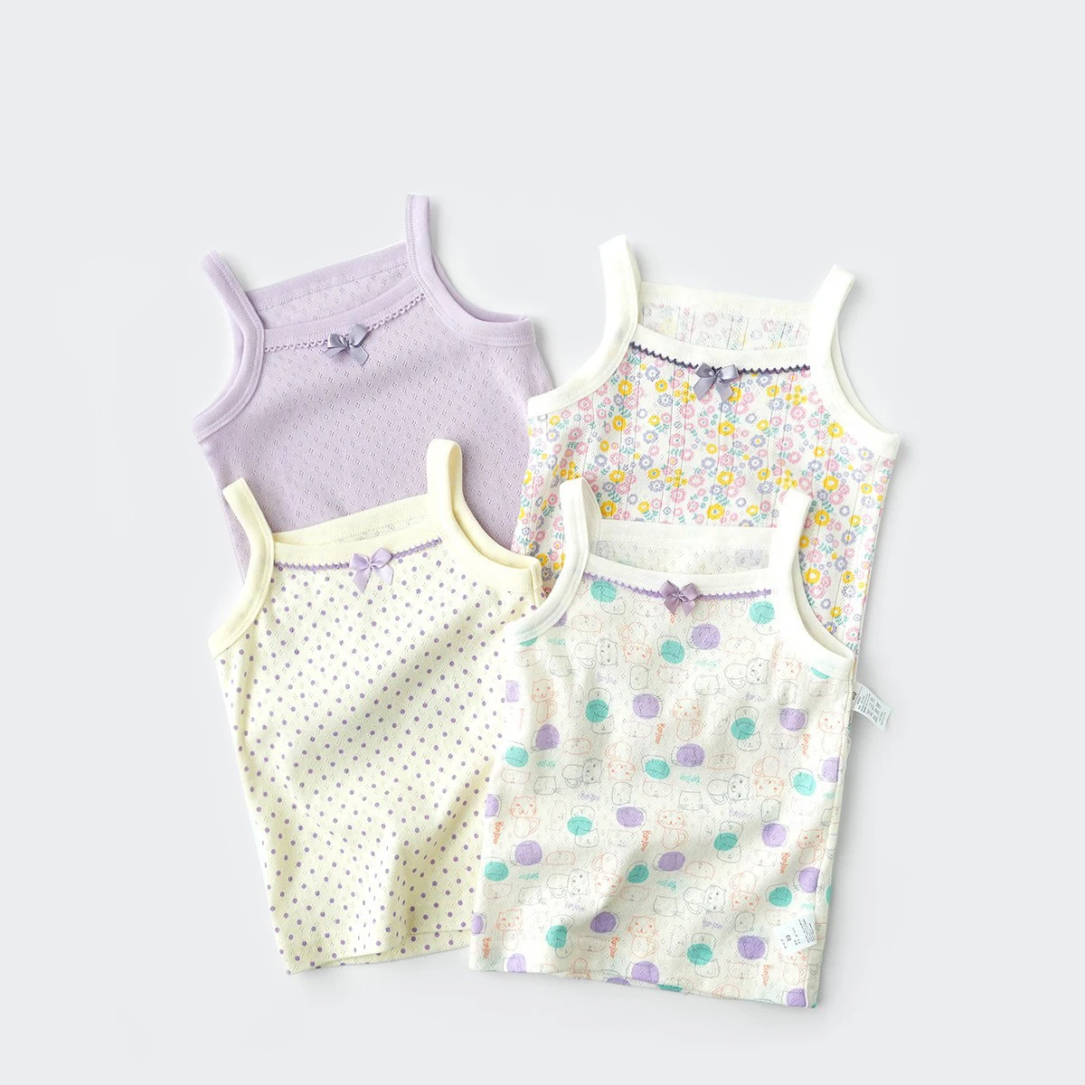 Baby Girls summer cotton strape Children's  Mesh Vest soft Summer clothing 2piece/bag 1-8Y