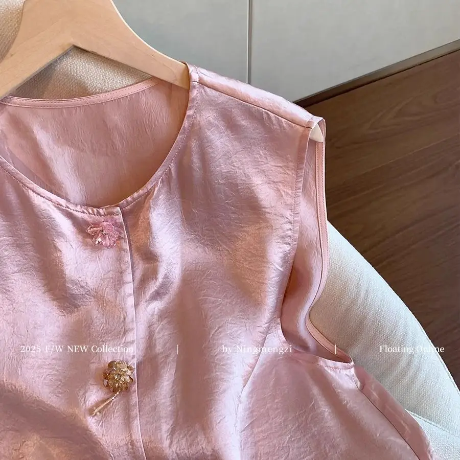 Satin Silk Jacquard Vest Women Lace Patchwork Croptops Retro Chinese Vintage Ethnic Style Sleeveless Tops Oversized