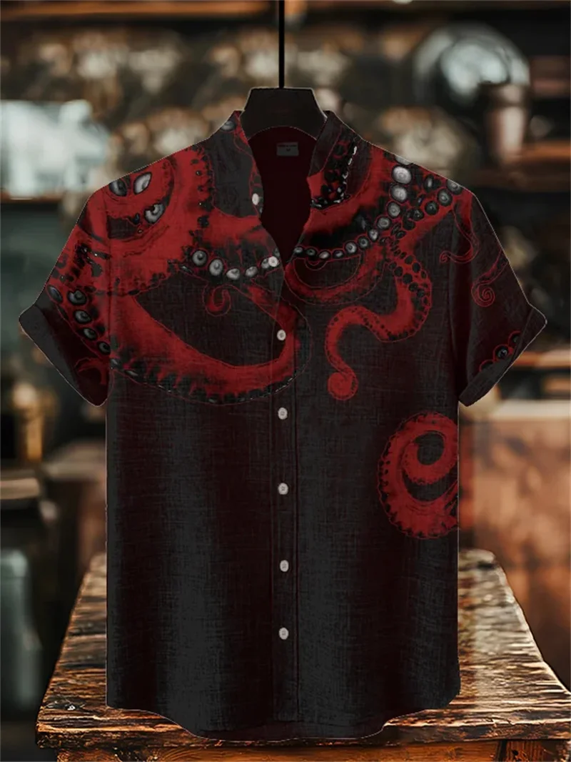 New hot selling men's linen short sleeved shirt with Chinese Feng Shui ink bamboo charm parrot print summer shirt