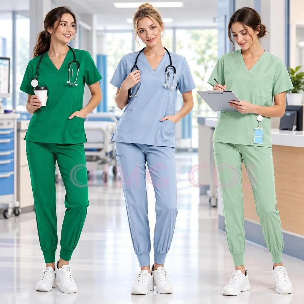 Solid Color Scrub Set Doctor Nurse Work Uniform Surgical Clothes Operating Room Jogger Pants Hand Wash Suit Pet Hospital