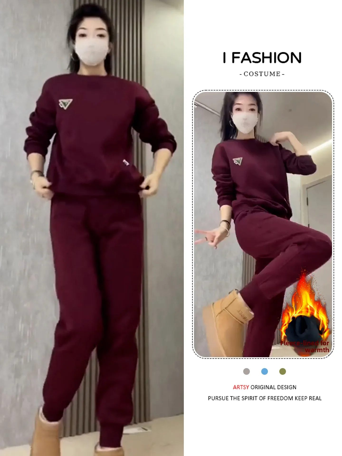 

Thiened Fce Hoodie High Waist Sweatpants Women's Set Casual Sportswear Two-Piece Suit Autumn Winter Warm Sli Comfort...