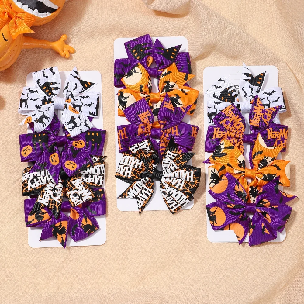 4Pcs/set Halloween Cheer Bow Hairclip for Kids Funny Pumpkin Hairpin Ribbon Bowknot Hairgripe Girl Headwear Hair Accessories