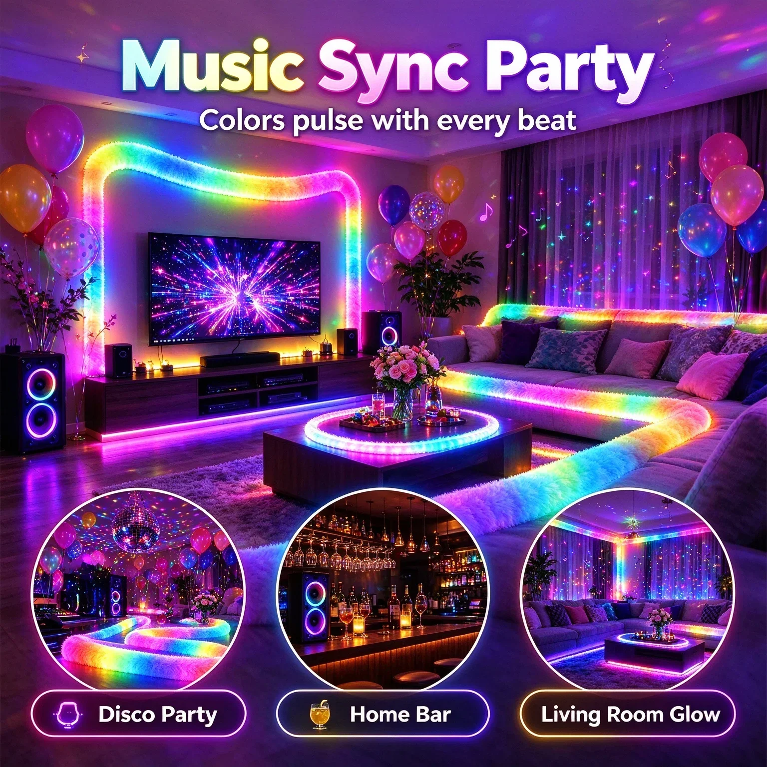 RGB Neon Strip Lights, 360° Round Dragon Scale Woven Flexible LED Tube 44 Key Remote Running Chasing for Home Party Room Decor