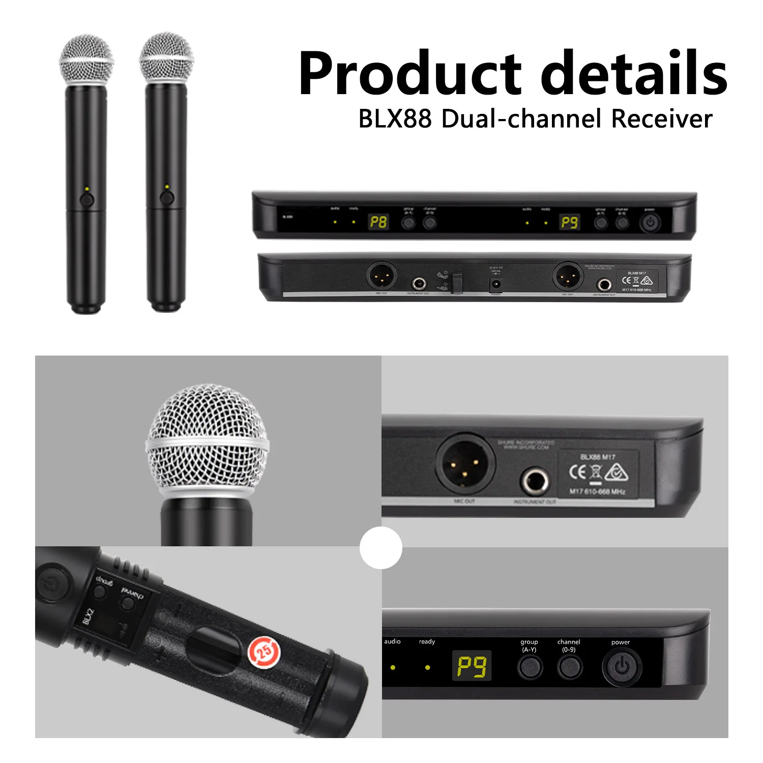 2026 BLX288 Beta58a Wireless Microphone Dual Vocal System with Two Handheld Professional UHF PLL True Diversity Mic for Singing