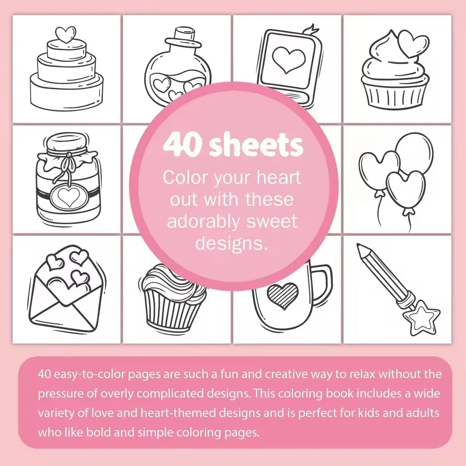 Cartoon Love Heart Thick Paper Coloring Book - Kids Graffiti Drawing Art Activity Book Student Enlightenment Creative Gift