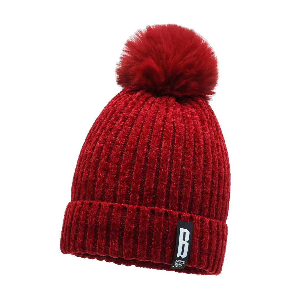 Winter New Chenille Wool Hat Women\'s Padded Warm Fashion Knitted Women\'s Hats Cycling Pullover Hat