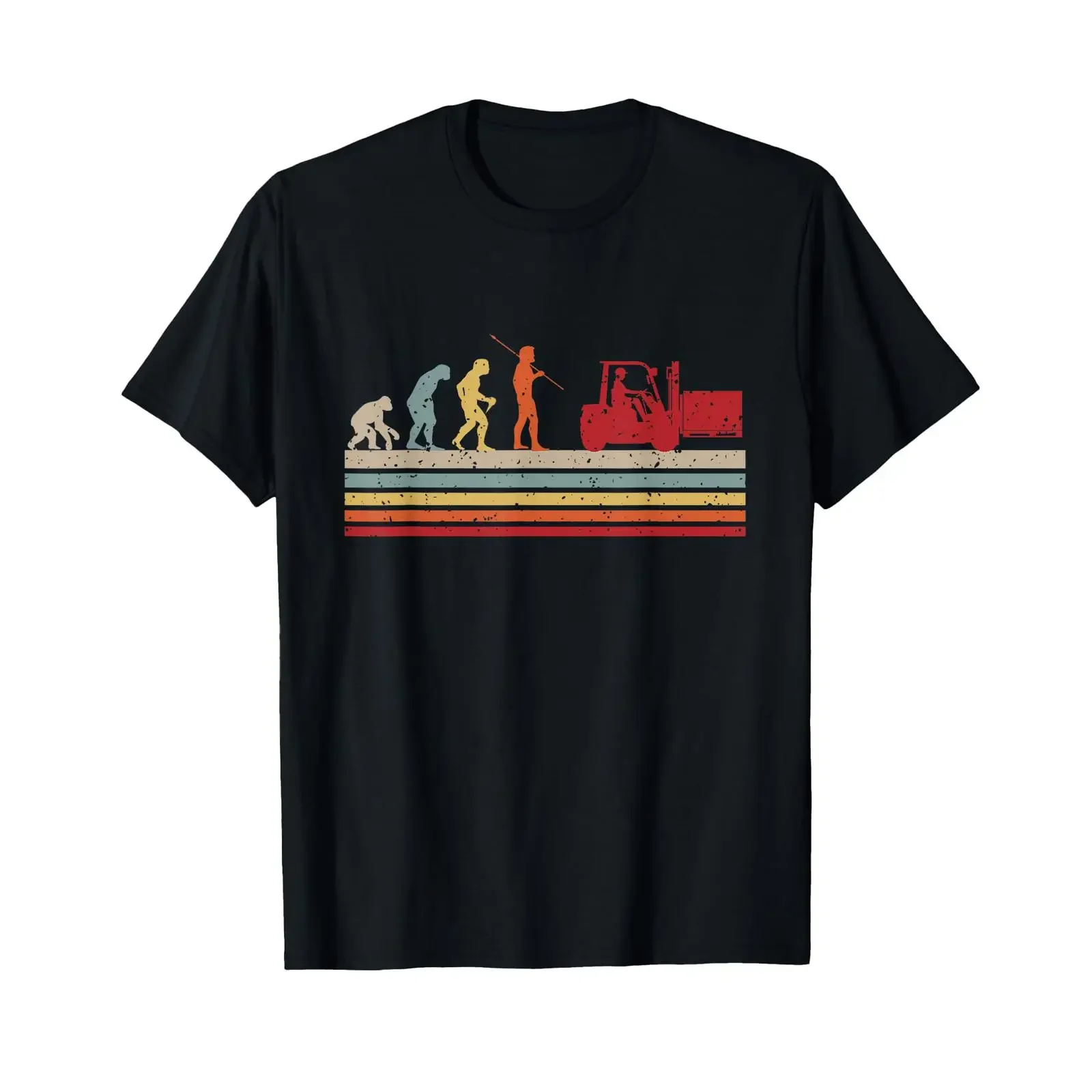 T-shirt pour homme Evolution Forklift Driver, noir, vintage, délavé, unisexe, doux, respirant, vêtements de créateur, mode polyvalente