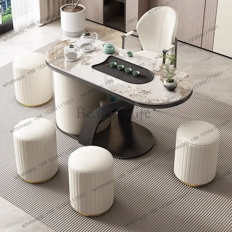 Cream slate balcony tea table modern high-end home small tea table kettle integrated