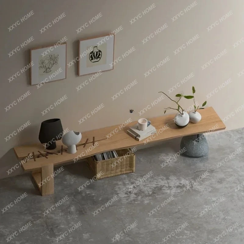 X-S  solid wood bench TV cabinet log color wabi wind villa living room creative video cabinet HG