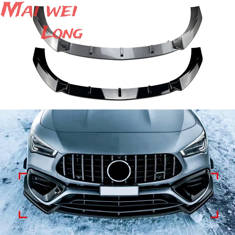 For Mercedes-Benz CLA Class C118 CLA45  2020-2023+ Car Front Bumper Spoiler Lip Kit Diffuser Splitter Canard ABS Gloss Black