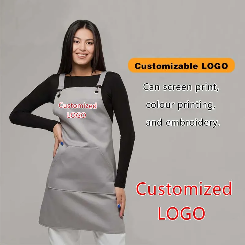 

Unisex Customizable Company Logo Kitchen Apron Chef Workwear for Grill Restaurant Bar Shop Cafes Beauty Nail Studios Uniform