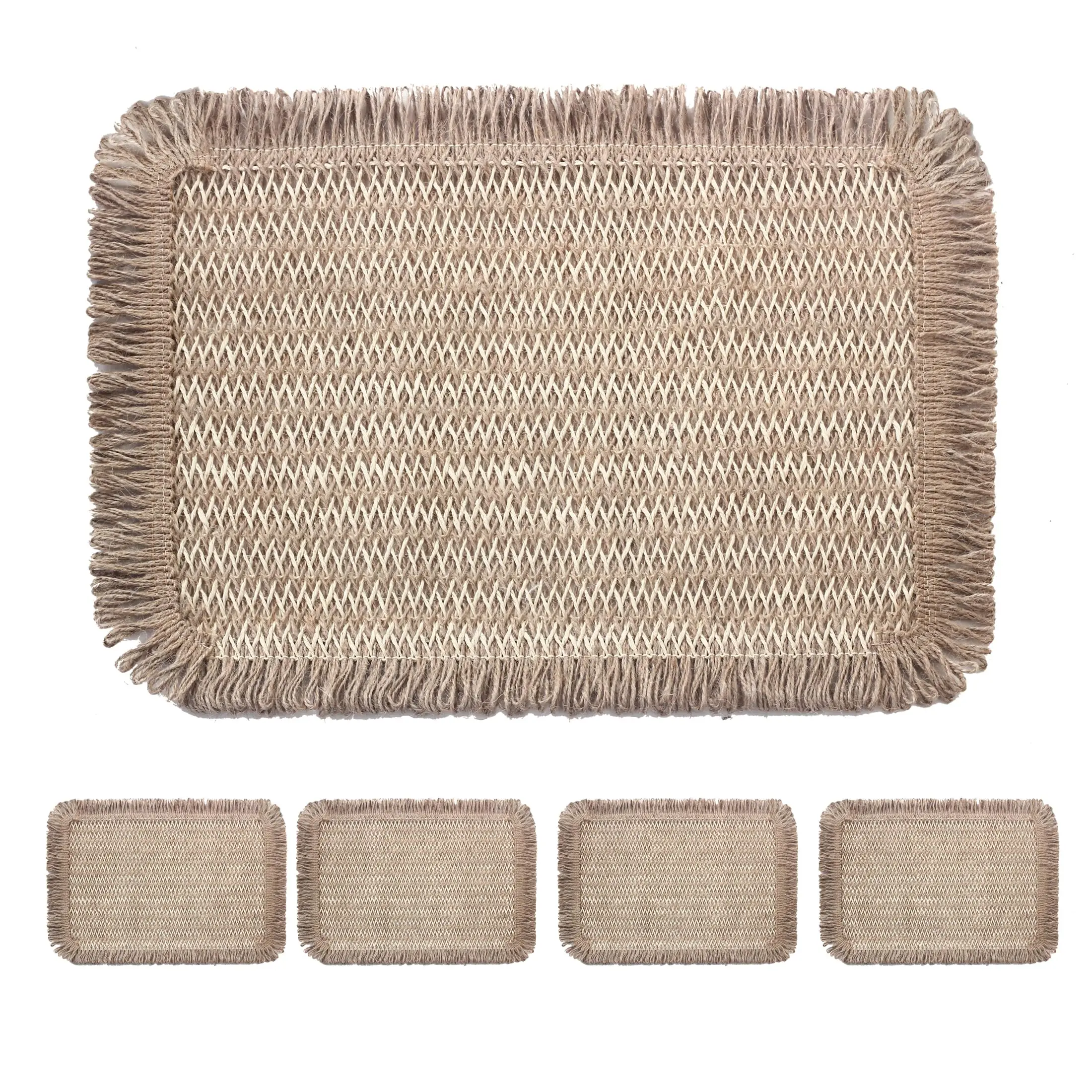

Boho Woven Rectangle Table Placemats Set of 4,Modern Farmhouse Table Decor for Dining Table,Square Placemats Made of Wood Pulp