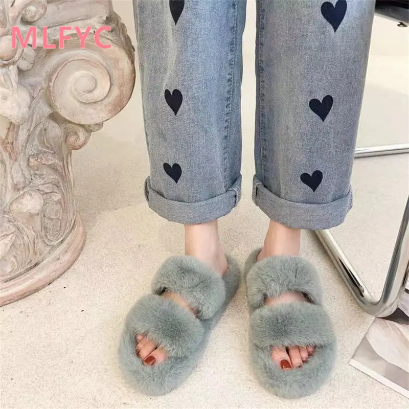 Autumn winter 2022 new large candy colored thick soled cotton slippers women wear casual simple slippers Flat shoes
