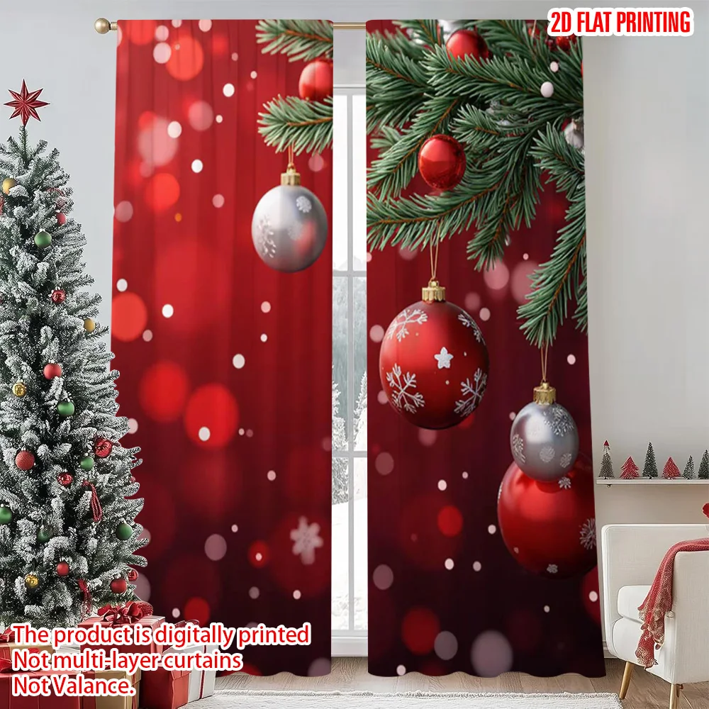 

2pcs 2D flat printing Merry Christmas Party Curtains Snowflake Christmas 100% Polyester Without Electricity Party Decorations