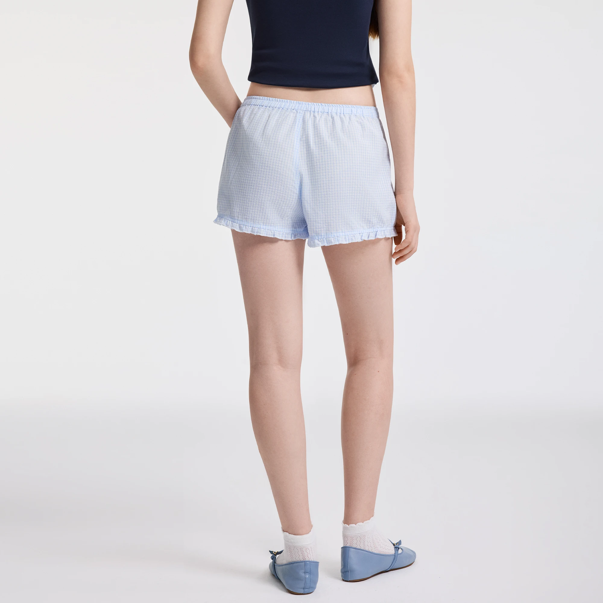 YESCCI Skin‑friendly Women Shorts Plaid Ruffle Hem Breathable Lounge Short Summer Multi‑Occasion Women's Clothing S56443809