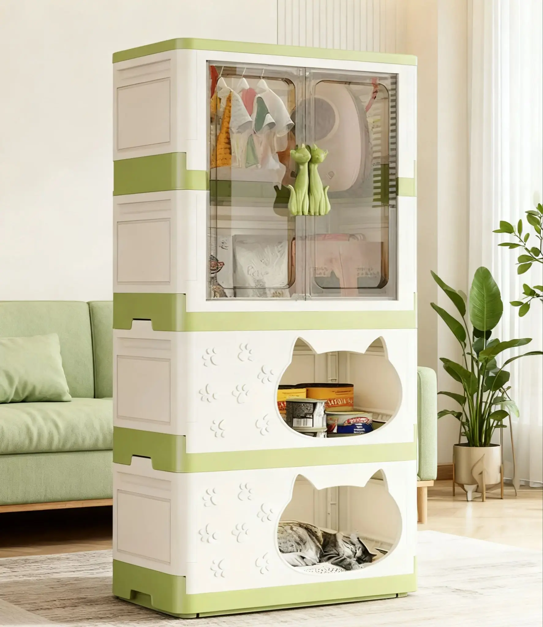 منزل قطط مزدوج الطبقات لجميع المواسم للدفء والأمن في الشتاء تصميم نصف مغلق مأوى للحيوانات الأليفة عش مريح للقطط #6