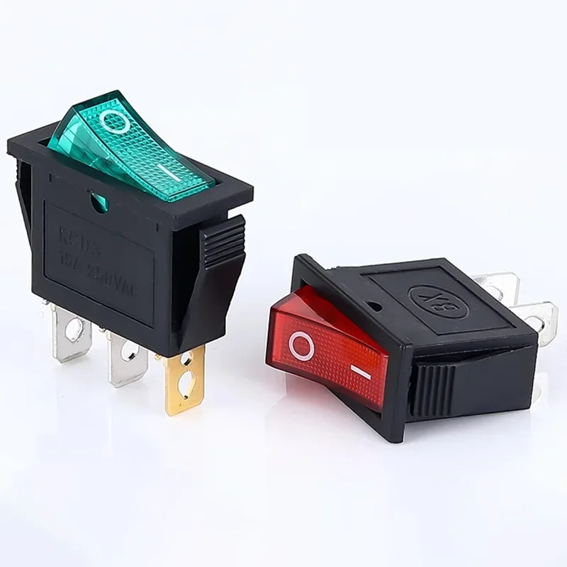 8pcs Rocker Switch 3 Pins 2 Position ON/Off AC 20A 125V 15A 250V SPST Yellow Red Green LED Light Illuminated Boat Rocker Switch