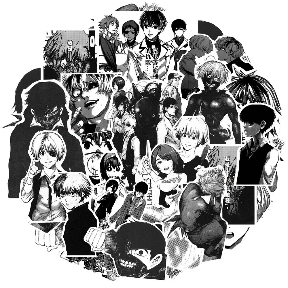 10/30/67PCS Black White Tokyo Ghoul Stickers Kaneki Ken Anime Decals Decorative Scrapbooking Laptop Stationery Kids Manga Toys