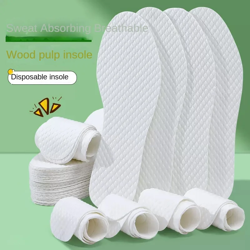 Summer disposable wood pulp insole sweat absorbing odor proof breathable lightweight military training shock-absorbing thin soft