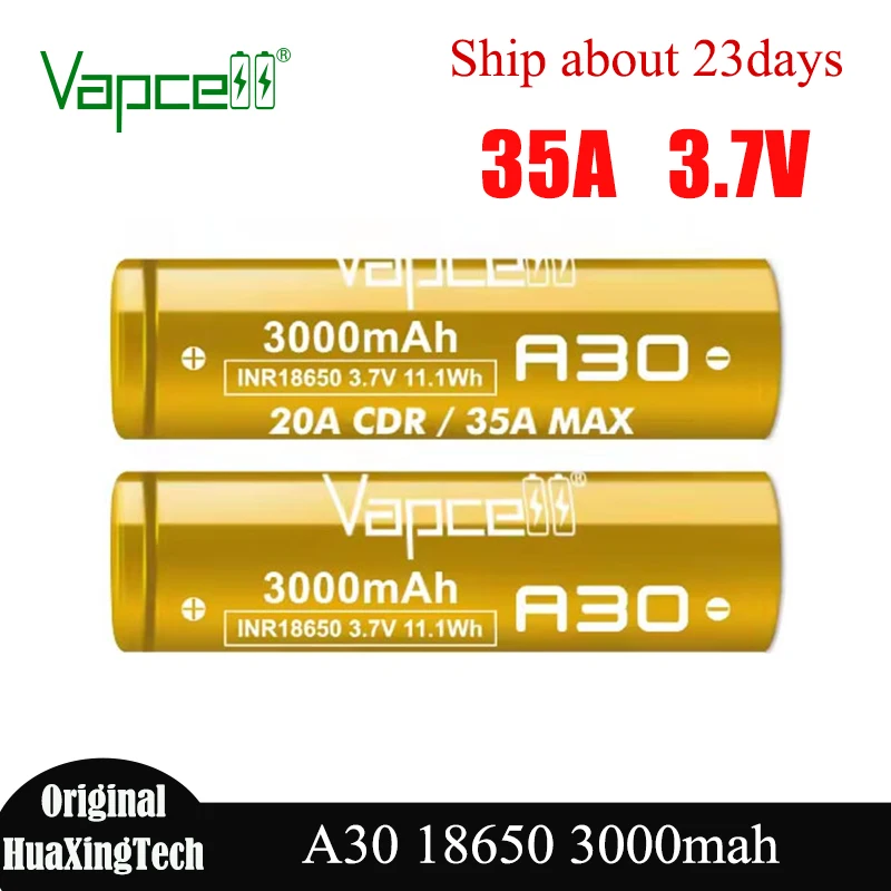 

Original Vapcell A30 18650 Battery 3000mah Battery 35A 3.7V Rechargeable lithium Batteries 18650 Li-ion Cell for Battery Pack