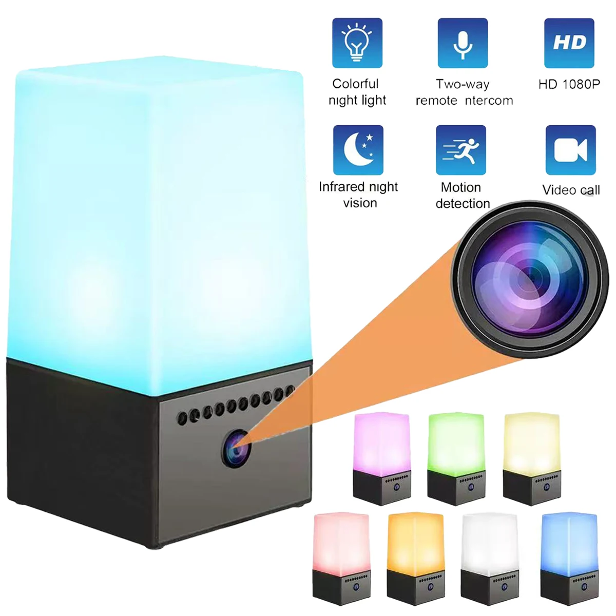 Mini cámara luz WiFi seguridad monitoreo remoto cámara visión nocturna 130 ° Luz LED con detección de movimiento gran angular Smart Home