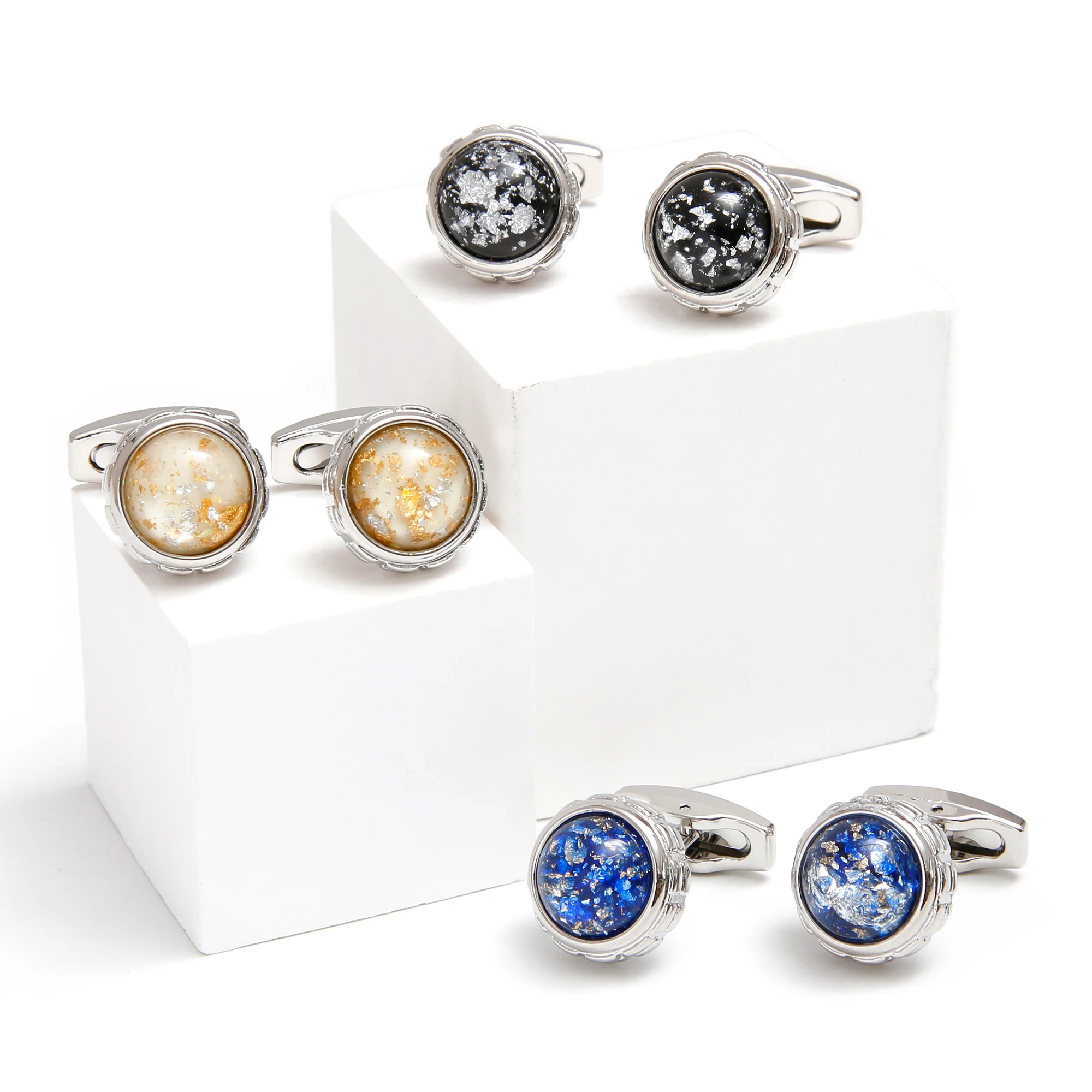 

Cufflinks for Men XK25010 Artistic Creativity Marbling Round Silver Color Dress Shirt Cuff Links Jewelry