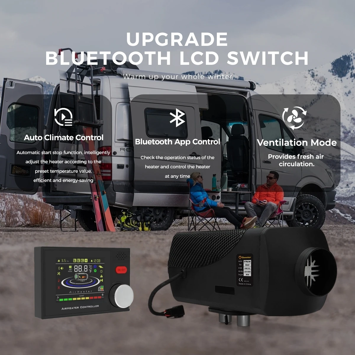 8KW Diesel Air Heater 12V/24V Ultra Quiet Night Heater With Bluetooth/LCD/Remote Control/Ventilation Mode For Motorhome Truck RV