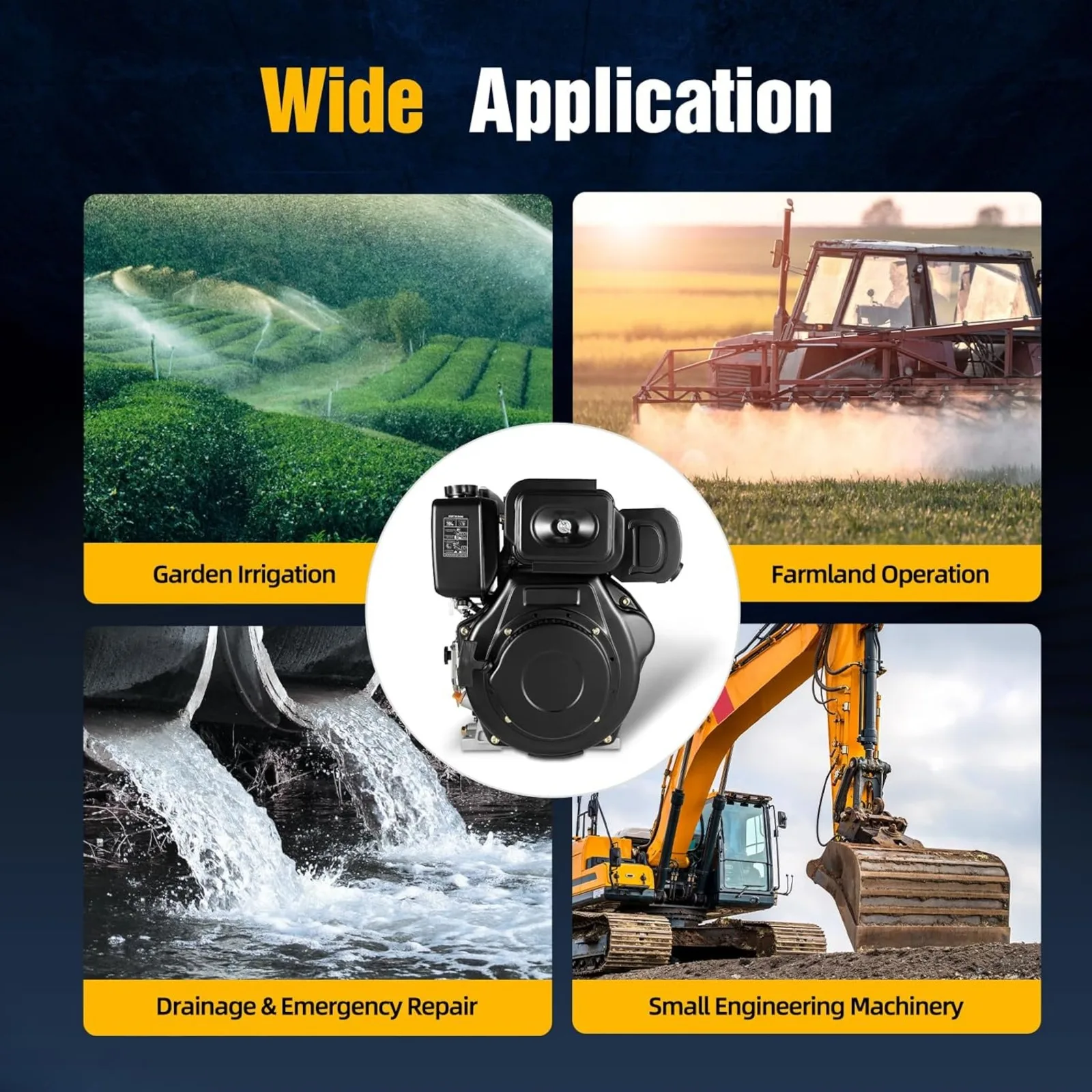 Motore diesel a 4 tempi da 10 HP 418 cc: avvio manuale monocilindrico raffreddato ad aria, a strappo (per micro-leme, drenaggio, macchina per irrigazione)