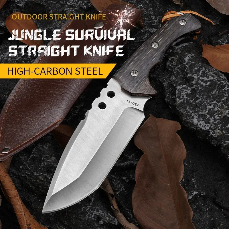 

10.9 inch High Hardness Outdoor Survival Knife with Scabbard Portable Camping Cutting Knife for Self Defense Hiking Mountaineer