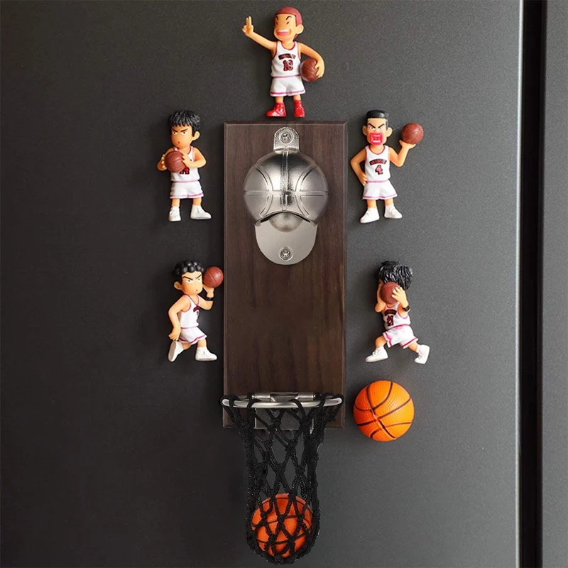 Undereave Wall Mounted Bottle Opener, Novetlty Basketball Beer Opener With Magnetic Board