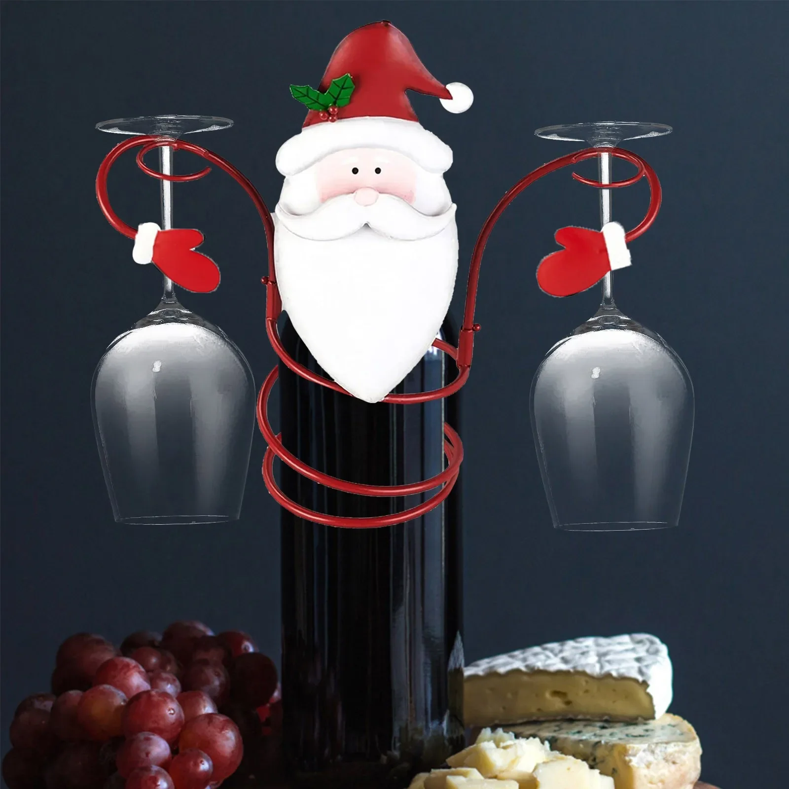 2024 New Holiday Wine Bottle & Glass Holders Christmas Theme Organizer Rack Festival Home Desktop Decoration