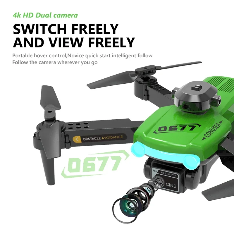 0677 2.4G Drone telecomandato 4K Fotocamera Luci a LED Quadcopter Evitamento ostacoli con custodia Giocattoli per bambini Giochi all'aperto Regali