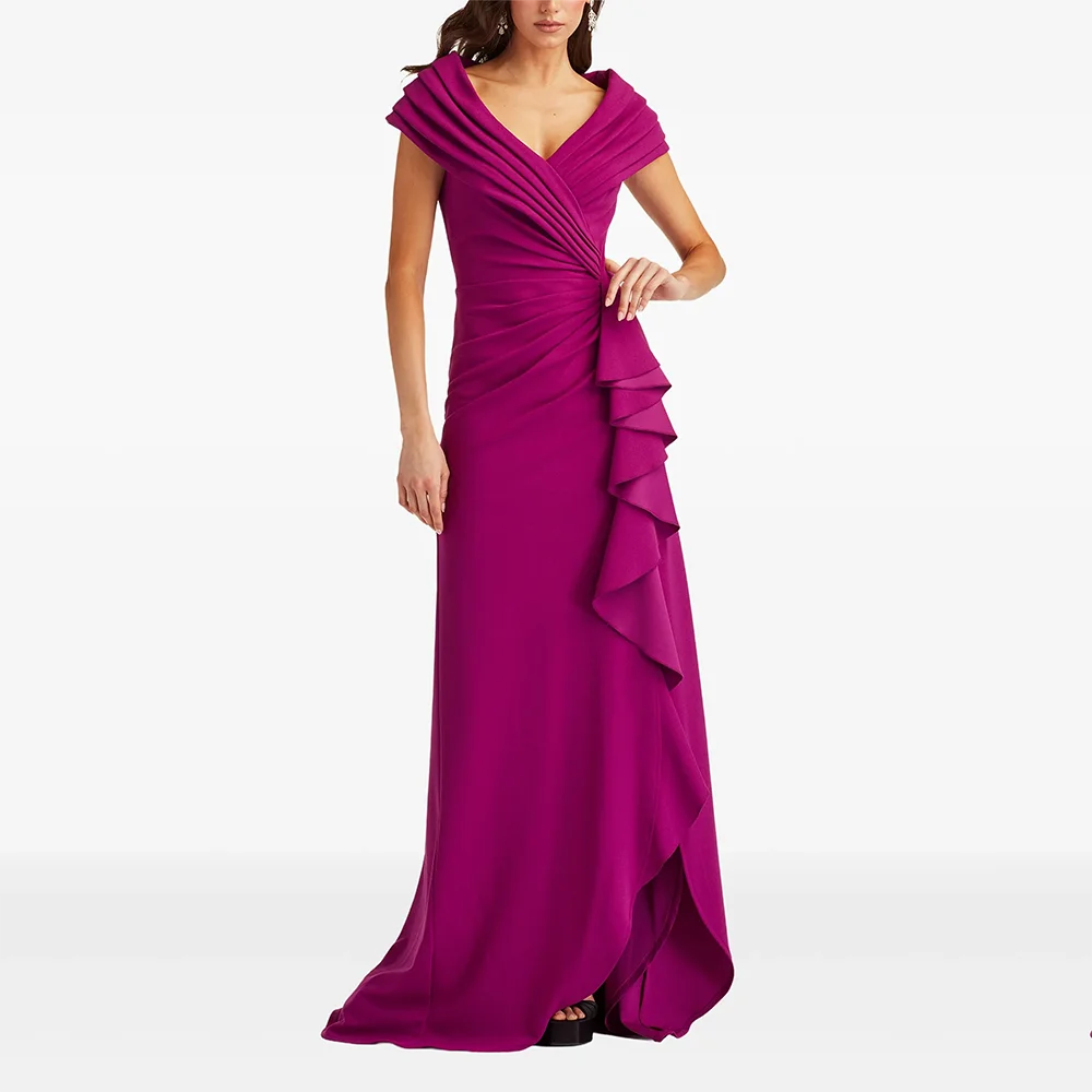 

Simple Evening Dresses V-Neck Ruffle Short Sleeves Mermaid Evening Gowns Elegant Floor Length Prom Dresses Customized 2025