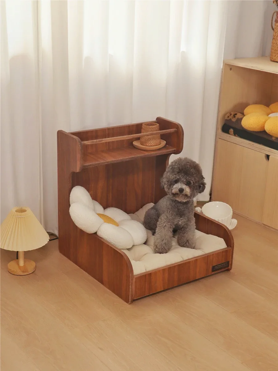 Wooden Pet Cat Dog Wooden Bed With Backrest Universal In All Seasons, Mildew-proof And Moisture-proof Wooden Nest Retro