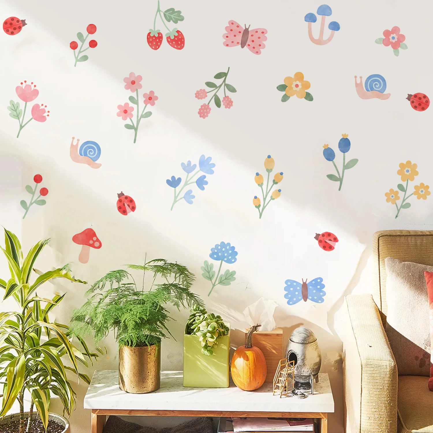 

Flower Butterfly Mushroom Snails Watercolor Wall Sticker Child Room Girls Room Decal Kids Baby Room Bedroom Home Decoration Gift